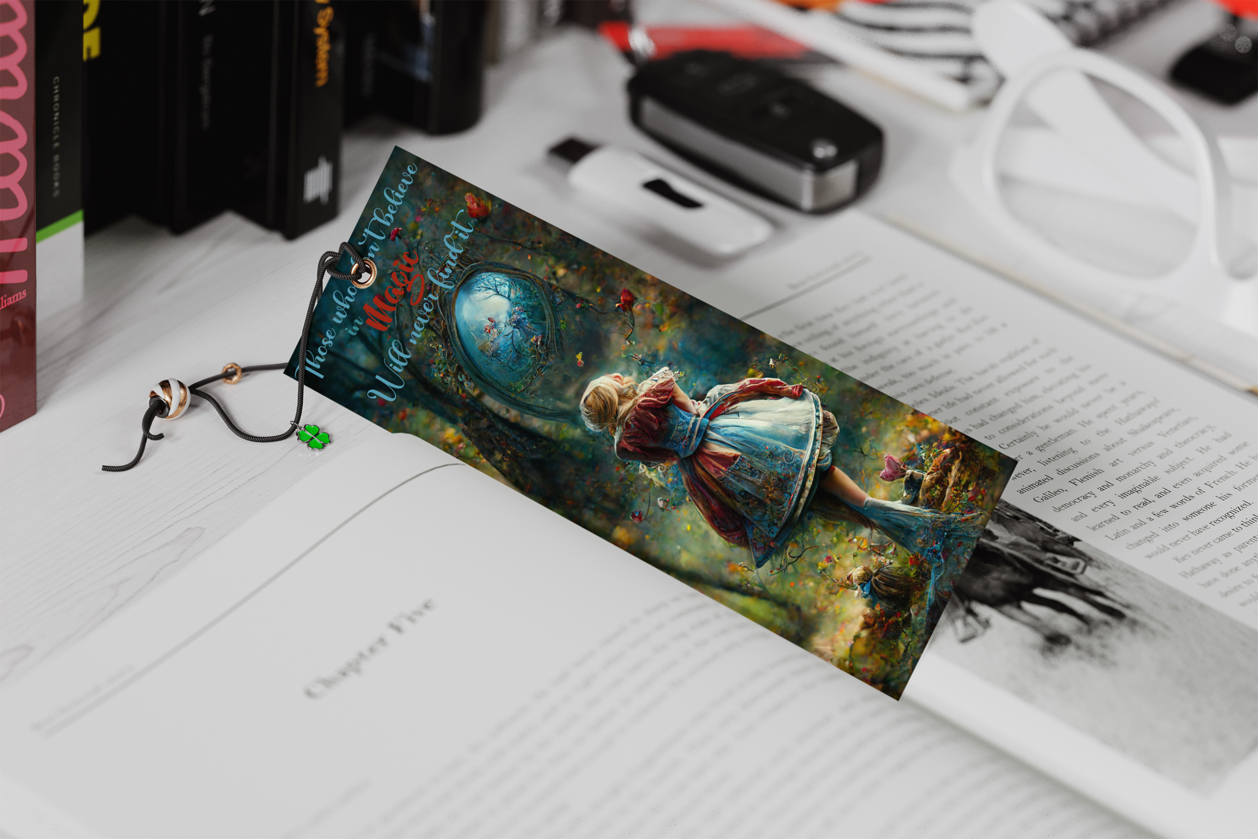 Example Alice in Wonderland Bookmark Printed- Alice and Looking Glass