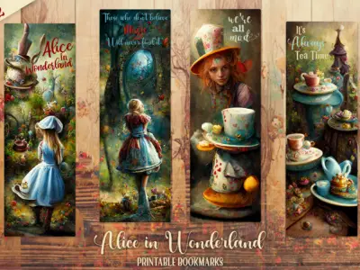 Alice in Wonderland Bookmarks Printable Set 2