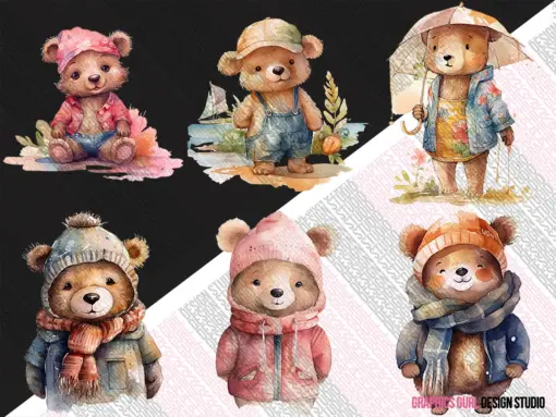 Cute Bear Clipart Bundle - PNG