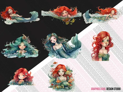 Cute Little Mermaid Clipart Bundle with Commercial License