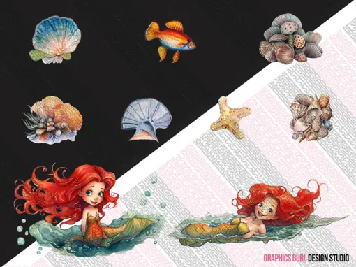Little Mermaid Clipart Bundle with Commercial License