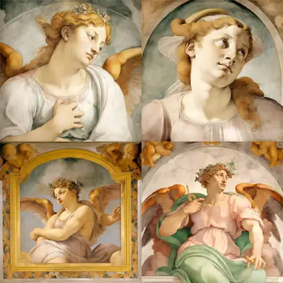 MidJourney Angelic Fresco painting by Michelangelo