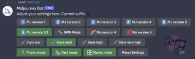 MidJourney Command List - Settings