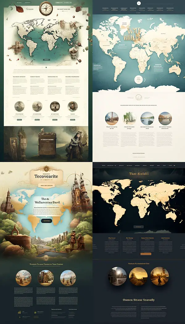 Website homepage for a travel blog with a large world map  