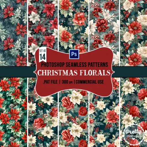 Christmas Florals Printable Paper - Seamless Photoshop File