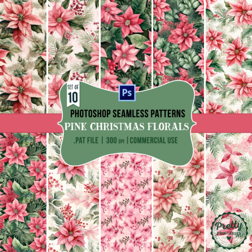Photoshop Patterns: Pink Christmas Florals - Seamless
