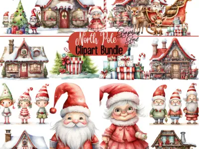 North Pole Christmas Clipart Bundle -Transparent PNGs