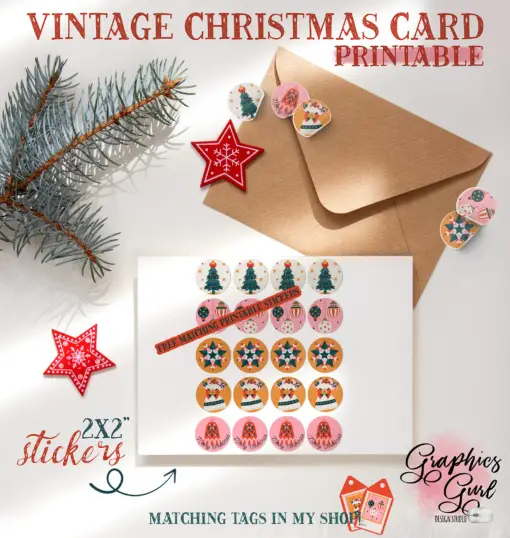 Printable Christmas Stickers: Vintage Pastel Christmas Stickers