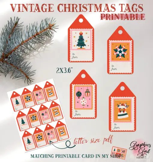 Printable Christmas Gift Tags: Vintage Christmas Pastels