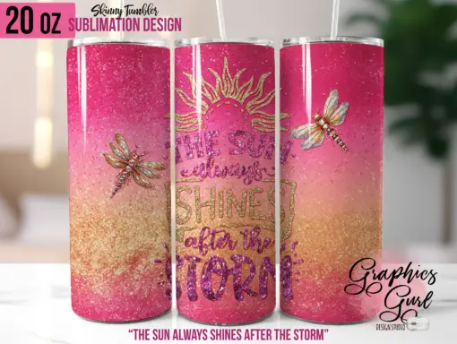 Pink Glitter Dragon Fly Tumbler Wrap Design